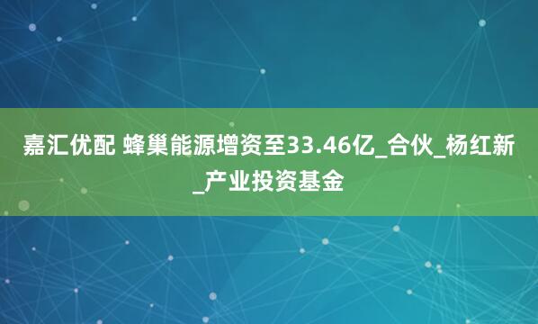 嘉汇优配 蜂巢能源增资至33.46亿_合伙_杨红新_产业投资基金