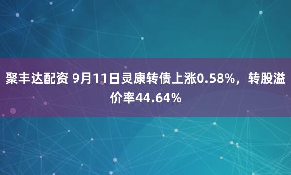 聚丰达配资 9月11日灵康转债上涨0.58%，转股溢价率44.64%
